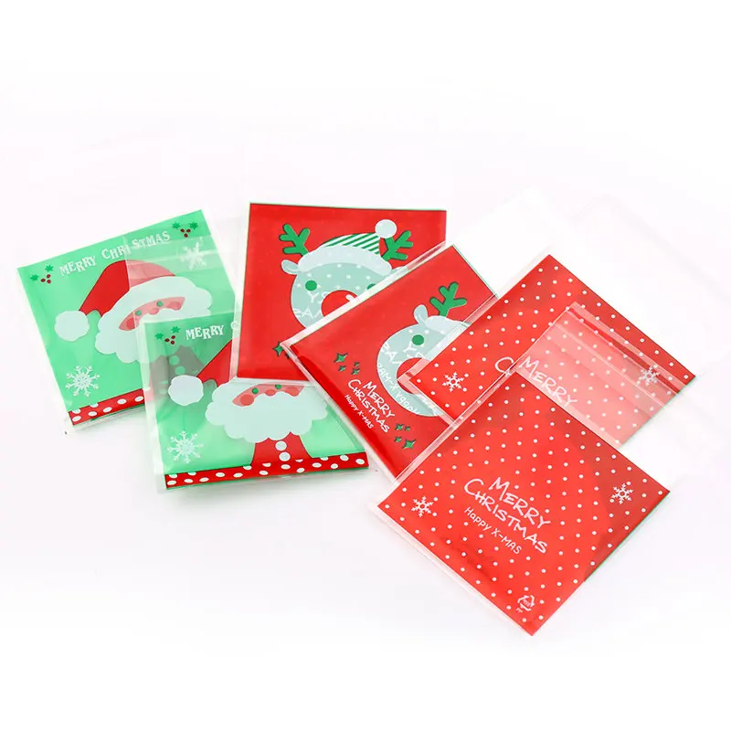 100 шт./компл., 7x7 см, 10x10 см мультяшный самоклеящийся Пластик Рождественский подарок упаковочный пакет милый Санта Клаус маленькое печенье сумка