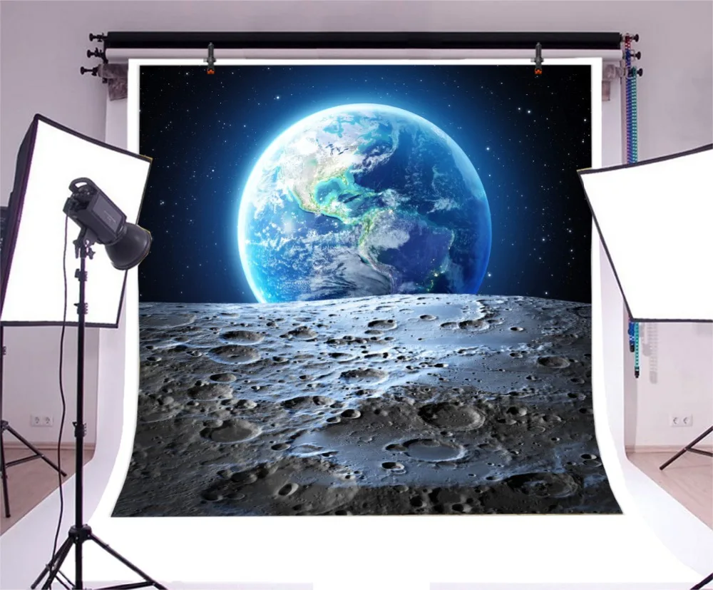 Laeacco Universe Space Moon Surface Earth Scene Baby Photography Background Customized Photographic Backdrops For Photo Studio