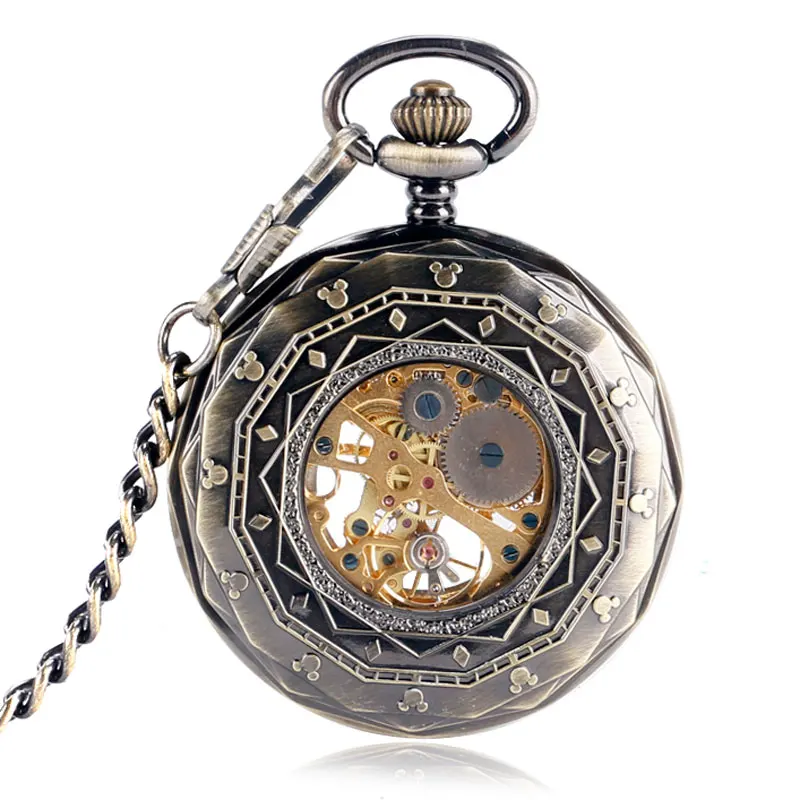 Ретро Бронзовый Вырезка открытым Уход за кожей лица карманные часы стимпанк Механический ручной обмотки Для женщин Для мужчин подарок для Рождество fob время