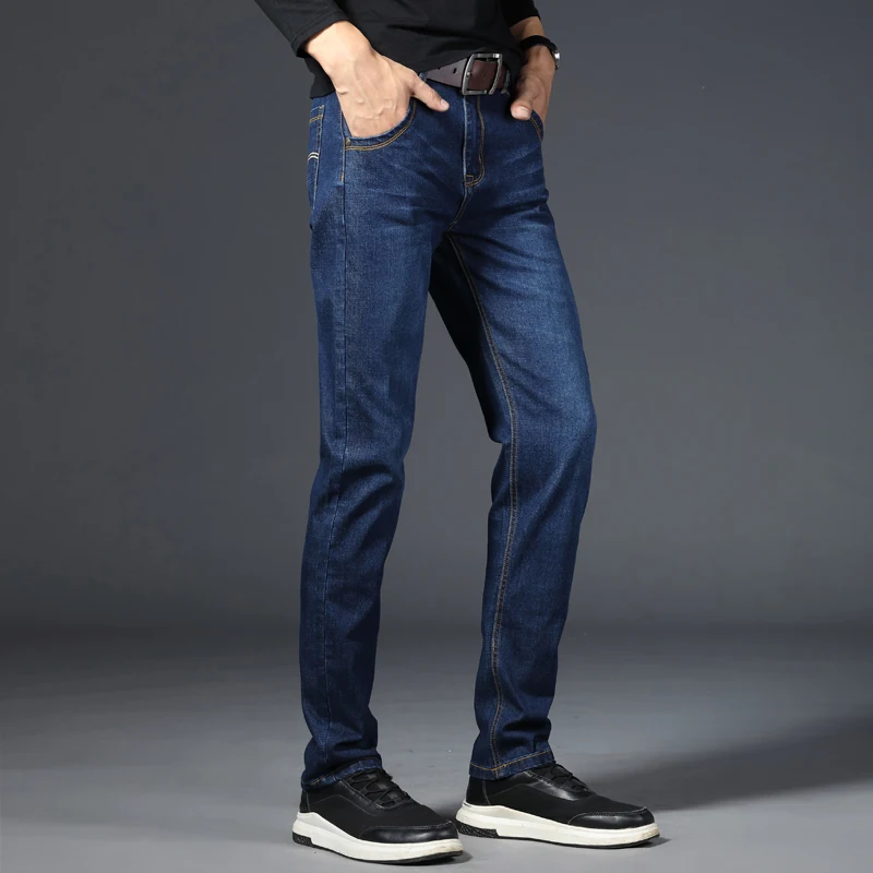 2019 New Mens Straight Trousers Solid Casual Jeans Male Slim Thin Pants Zipper Pocket Design Plus Size 