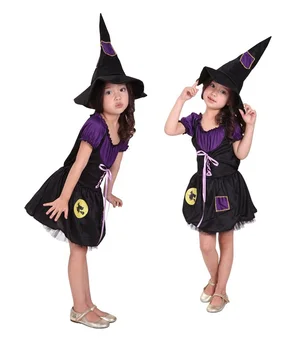 

Beautiful Girls witch Halloween Costume with hat fairy Fancy Dress Up for Kids Childrens cosplay costume