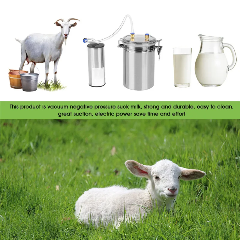 2L Portable Electric Impulse Milk Milking Machine Sheep Cows Goat Milker Stainless Steel Mini Bucket  in Home Small-scalefarm  (11)