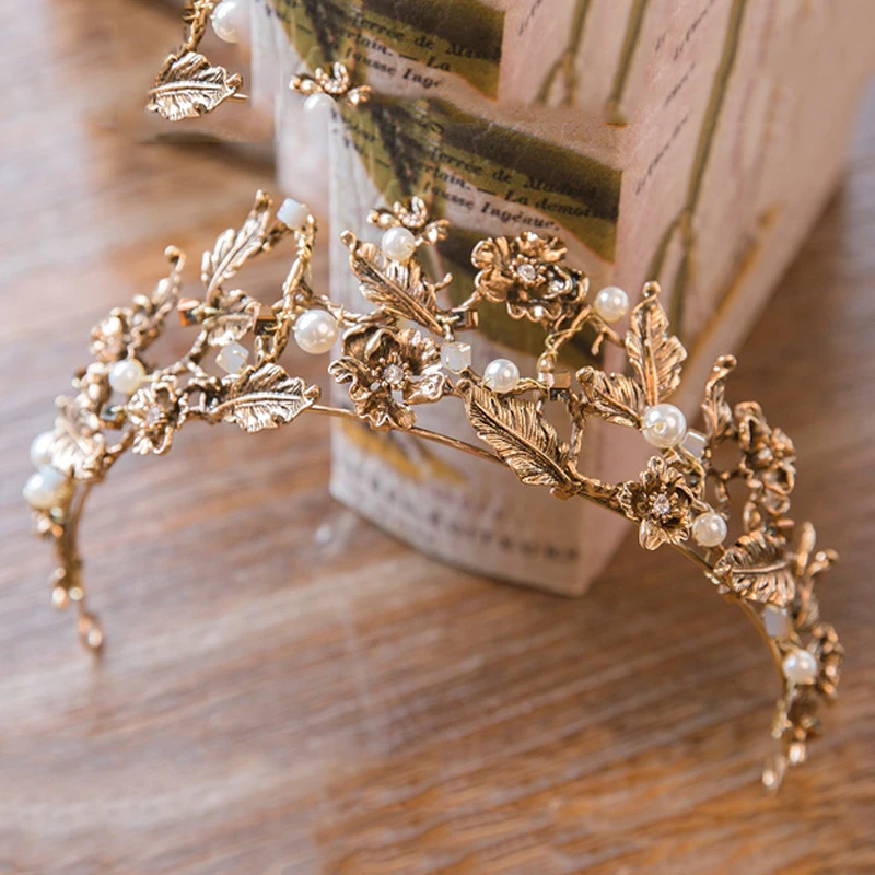 Crystal Pearls Blatt Braut Haar Rebe Haarband Hochzeit Stirnband Krone