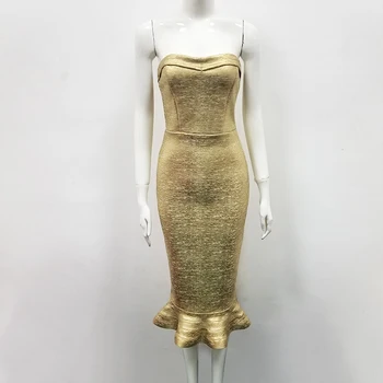 

Vestidos Mujer Yellow Bandage Dress 2019 Fashion Strapless Elegant Retro Club Costume Mermaid Party Dress
