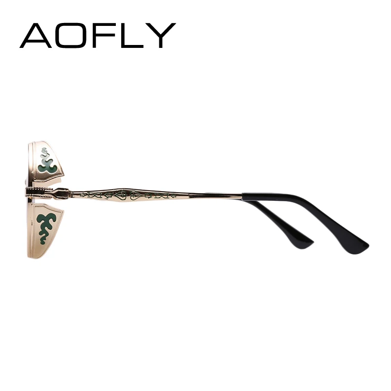 Goedkoop AOFLY Steampunk Vintage Sunglass Fashion ronde zonnebril vrouwen merk designer metalen carving zonnebril mannen oculos de sol S1635