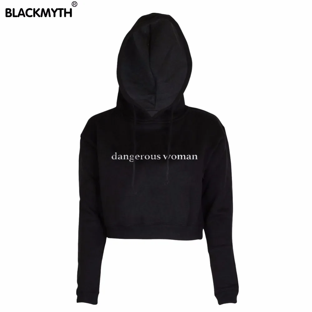 

dangerous woman Letters Printed O-Neck Crop Tops Casual Long Sleeve Fashion Short Women's Hoodies Black White Sweatshirt