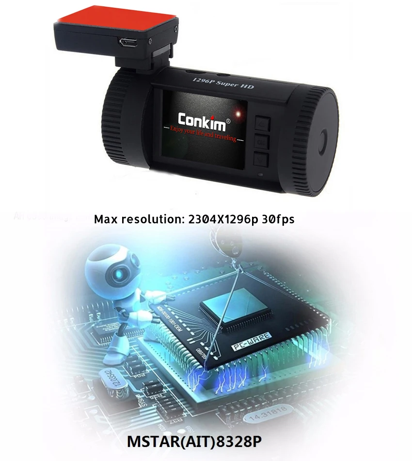 Conkim Автомобильный видеорегистратор Мини 0826P 1296p 30fps H.264 WDR gps DVR видео регистратор датчик парковки Защита от низкого напряжения конденсатор