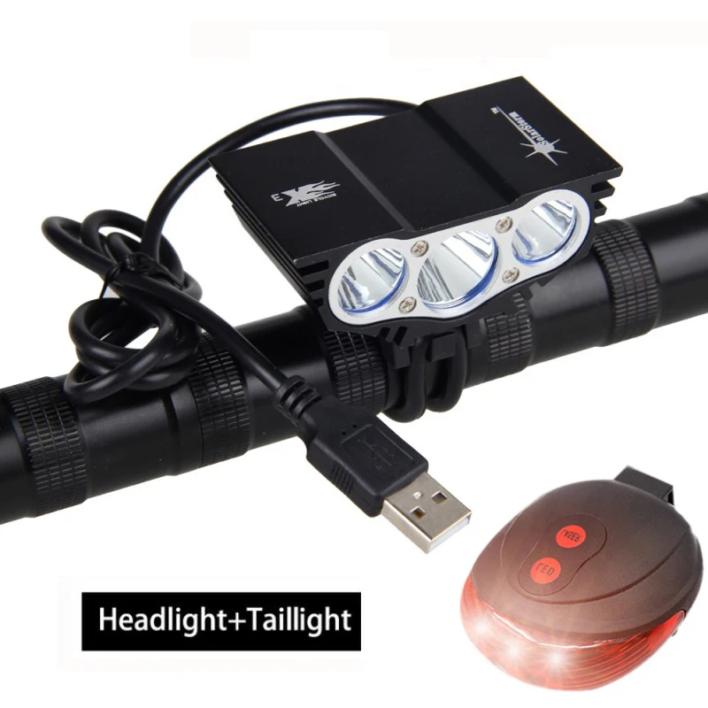 Best Black USB Bike Light 3*T6 LED Front Bicycle Headlights 4 Modes Cycling Lamp +Rechargeable Battery Pack +Charger+Safety Taillight 0 Best Black USB Bike Light 3*T6 LED Front Bicycle Headlights 4 Modes Cycling Lamp +Rechargeable Battery Pack +Charger+Safety Taillight 0