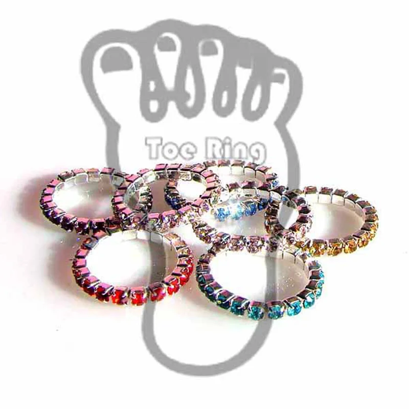 

classical silver rhinestone elastic stretch toe ring fashion summer jewelry 6equally mixed colors 12pcsx new