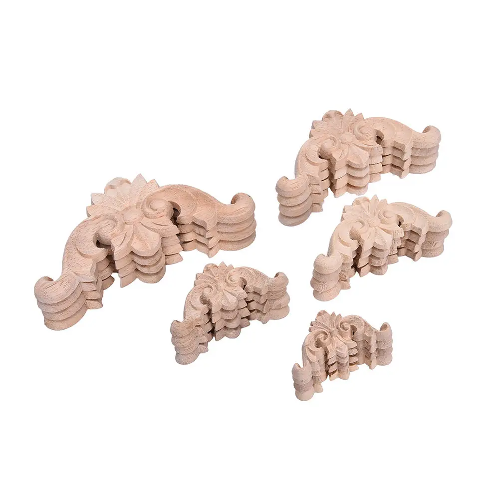 

1PC Delicate Wooden Miniature Wood Carved Corner Onlay Applique Unpainted Furniture Decorative Figurines For Home Decor
