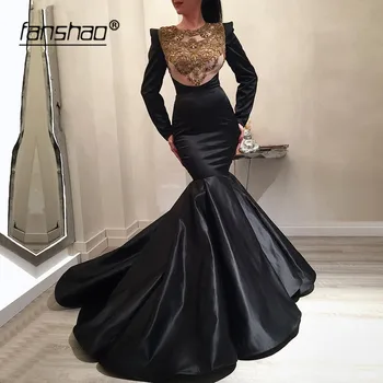 

Muslim Evening Dresses Long Sleeves Mermaid Illusion vestidos de festa Dubai Saudi Arabic Evening Gown Prom Dress