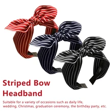 Rabbit Ears Cloth Striped Print Wide Side Bow Headband Hair Hoop Fashion Ladies Dot Solid Hair Band For Girl Hair Accessories colorful dot rabbit print tee