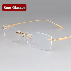 Новая мода чистый Титан мужские очки без оправы очки при близорукости оптический рецепт очки 3527