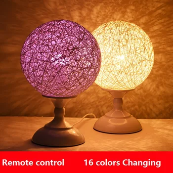 

E27 190mm handmade cane twine ball fashion modern decorative table lamp for bed room study room knob switch ,remote controller
