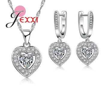 

Lovely Hollow Heart Design Pretty Jewelry Set 925 Sterling Silver Necklace/Earrings/Pendant Cubic Zirconia Sets