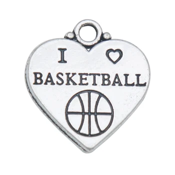 

RAINXTAR Antique Silver Color I Love Basketball Heart Alloy Message Charms 20*22mm 50pcs AAC1767