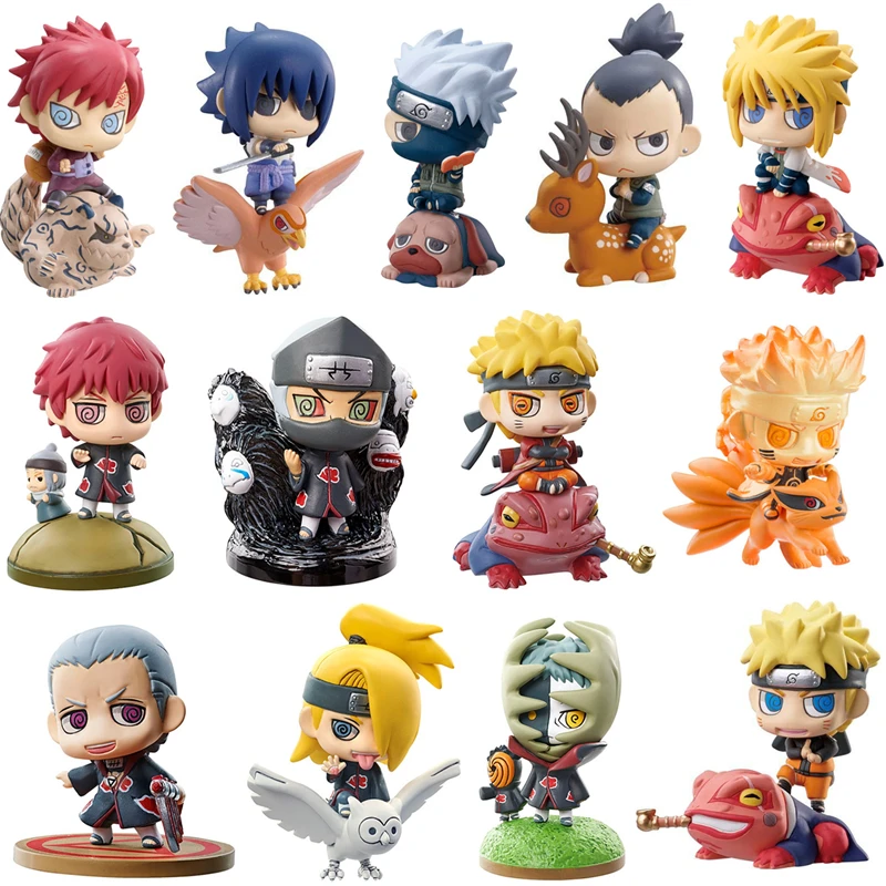 6style 6pcs set Naruto Sasuke Kakashi Uchiha Itachi Mounts Gaara Figures Japan Anime Collections Funny Toys