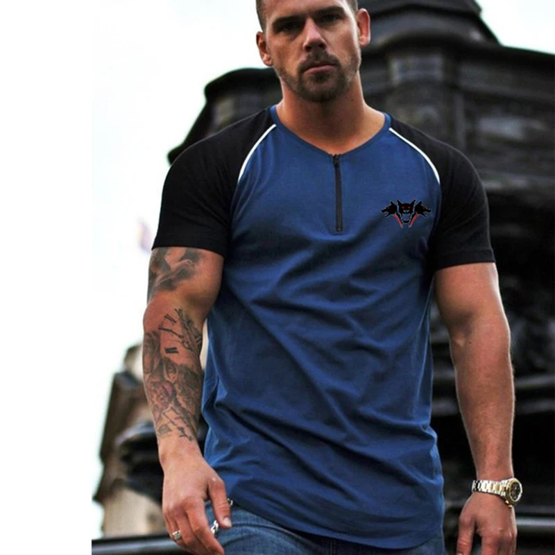 

2019 Brand Men's Wolf embroidery Tshirt Cotton Short Sleeve T Shirt Spring Summer Casual Men's round neck Slim T-Shirts Size