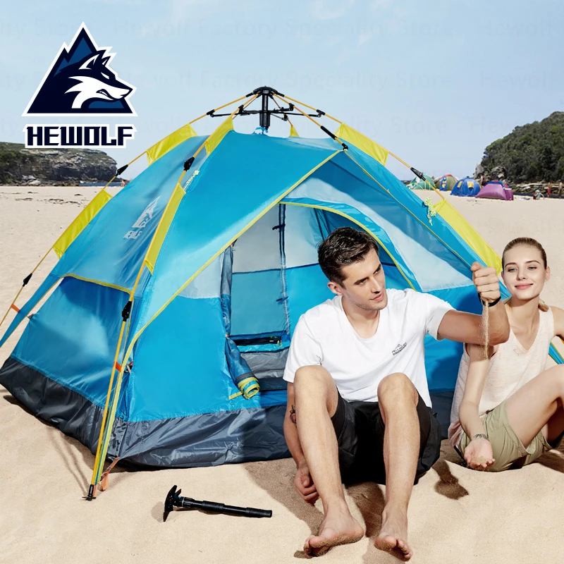 

Hewolf Camping Tent 3-4 People Family Tent Double Doors Breathable Fully-automatic Open Tent Outdoor Camping Travel Hiking Tent