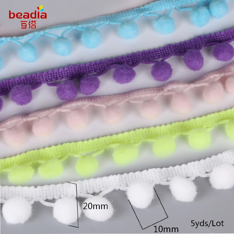 

5Yards/Lot Dia 10MM Pom Pom Trim Ball Fringe Ribbon DIY Sewing Accessory Lace 20 Colors For Home Party Decoration 20mm Width