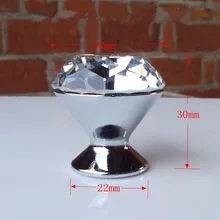 glass diamond dresser handle knob clear glass crystal drawer cabinet knob pull modern fashion silver chrome furniture knobs 30mm