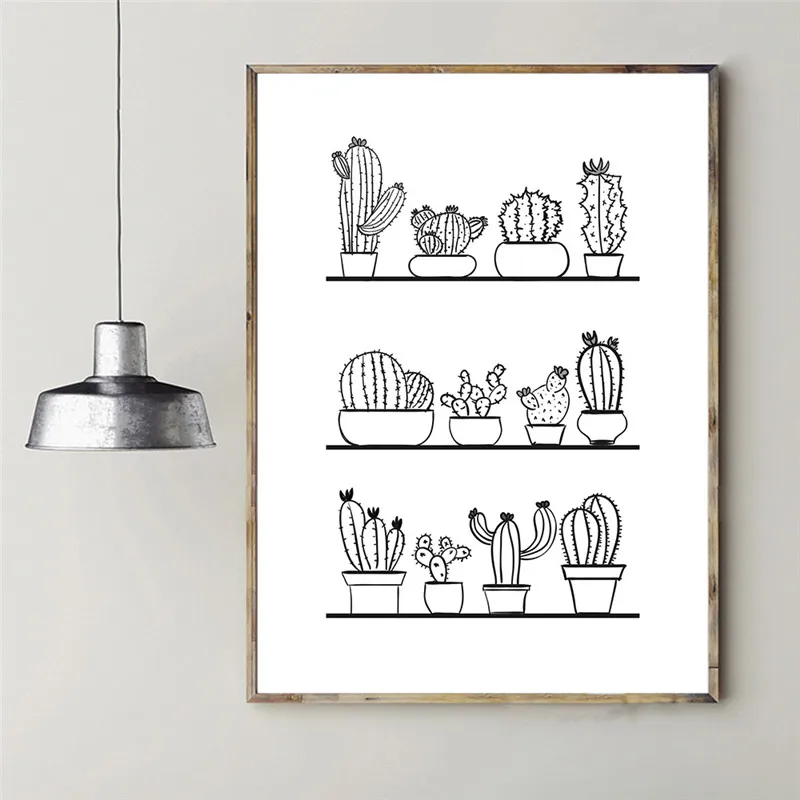 Nordic черный белый цвет завод кактус Wall Art Холст Картина Плакаты и печать Настенная