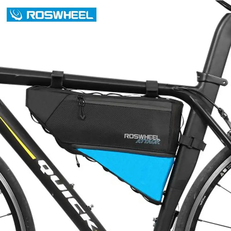 Cheap ROSWHEEL ATTACK 100% Waterproof Bicycle Bike Accessories Storage Front Frame Tube L35.5*W7*H14/24cm Black Bicycle Tube Bag 1