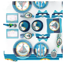 Вечерние принадлежности синий парусник навигатор печатная тема одноразовая посуда наборы для детского душа Детские предметы для украшения дня рождения