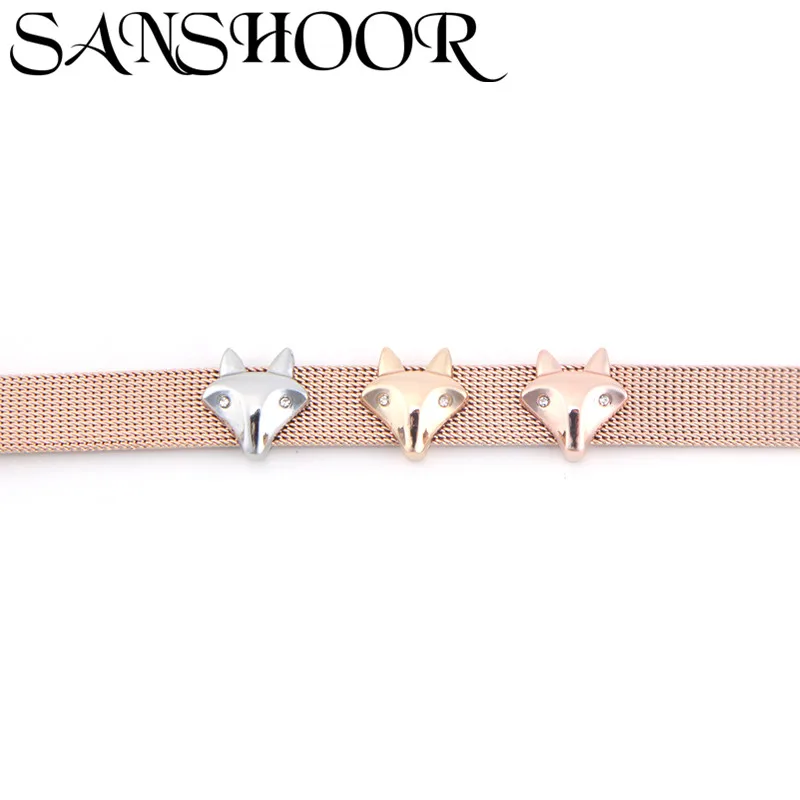 SANSHOOR Jewelry Crystal Delicate Cute Animal Fox Slide Charms Keeper Fit 10mm Adjustable Mesh Bracelet for DIY Making | Украшения и