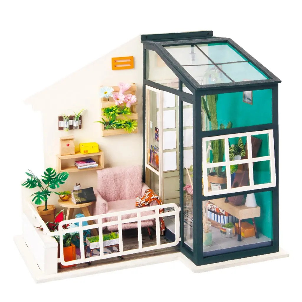 

DIY Mini Dollhouse Building Model Home Decoration toys Balcony Daydreaming with LED light Adult Children Model Kits Toys R16