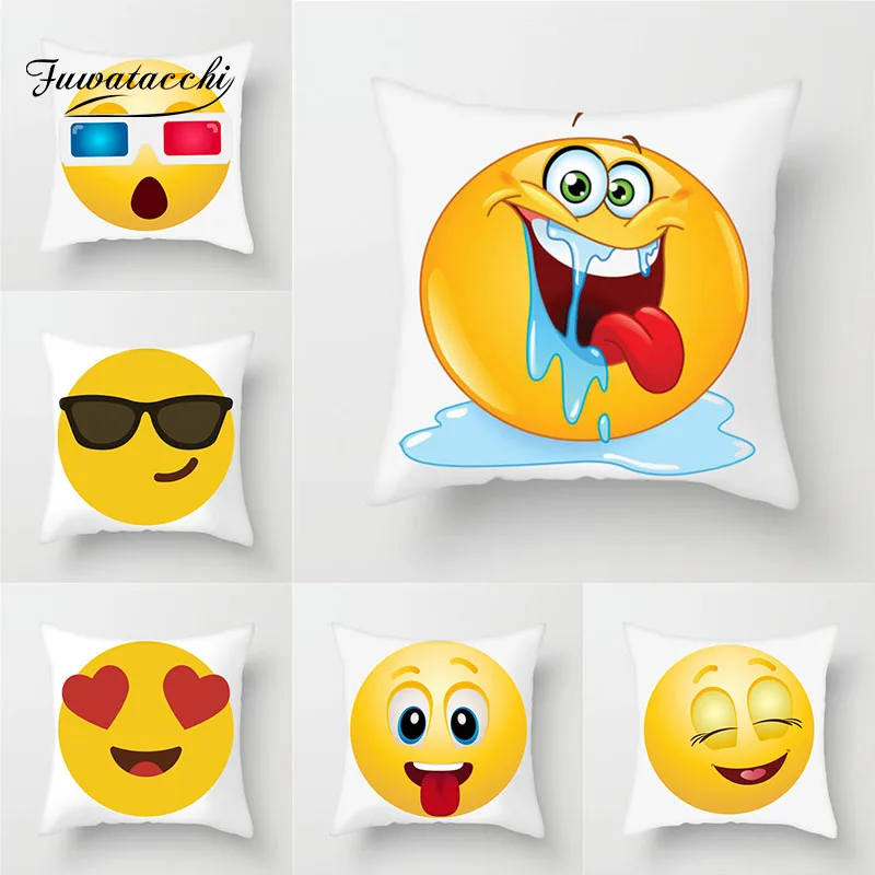 

Fuwatacchi Emoticon package Cushion Covers Cute Cartoon Style Pillow Covers For Home Sofa Chair Decoration Yellow Pillowcases