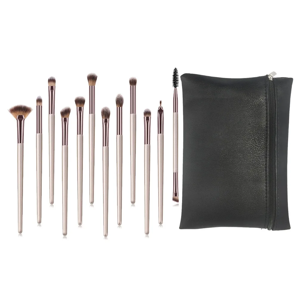 

12 pcs/set Vegan Makeup Brushes Set Champagne Color Eye Shadow Blending Eyeliner Eyelash Eyebrow Contour Brush For Makeup