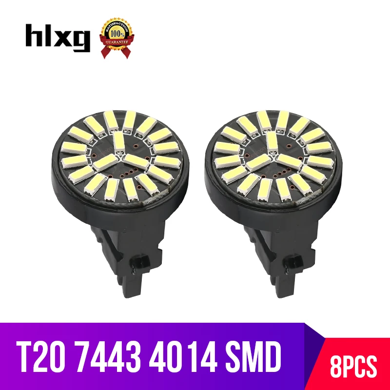 

hlxg 2pcs T20 Led 7443 580 Car Day Lights Parking Lamp Clearance Bulbs Turn Signal Auto Led Lighting Reverse Bulb 4014 smd