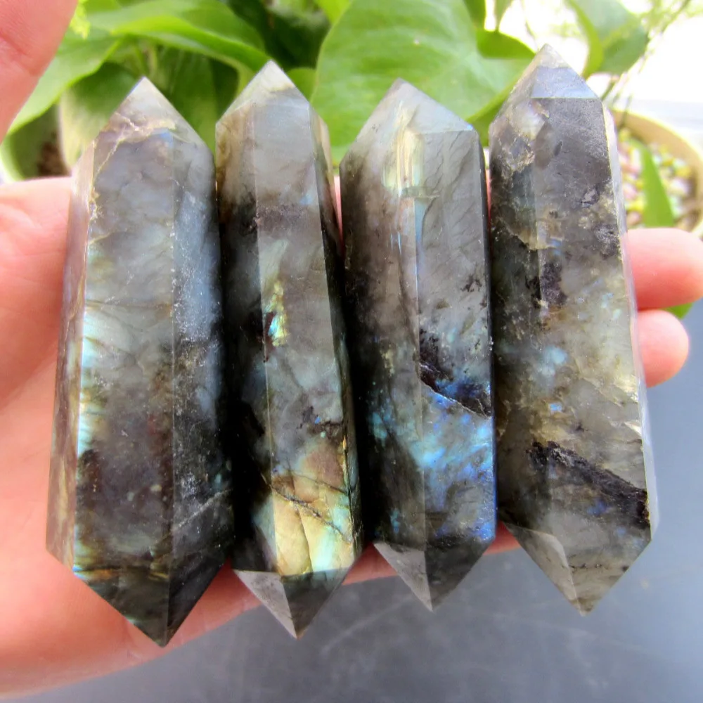 

huij 00584 Natural beautiful labradorite QUARTZ CRYSTAL WAND POINT HEALING