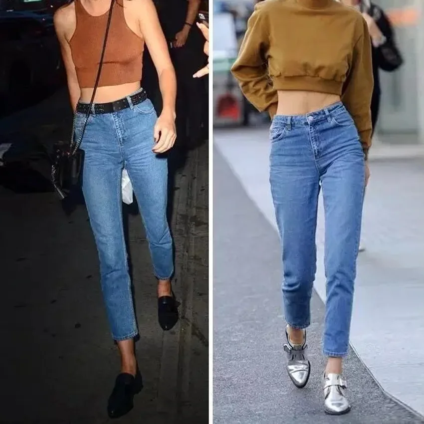 

Woman New Slim Jeans Vintage Blue Denim Pencil Pants 80s Boyfriend High Waist Retro Wash Denim Loose Jeans
