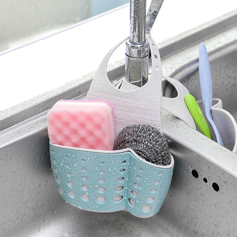 

Portable Basket Double Pocket Suction Cup Rack Soap Sponge Drain Rack Strainer Draining Storage Basket Kitchen tool Gadget.s