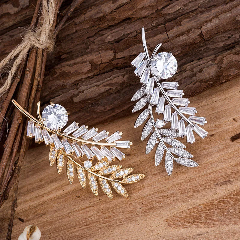 Crystal Rhinestone Leaf Brooch Silver Plated and Gold Color Metal Women Fashion Leaf Pin Jewelry Brooches Party Wedding Gift (3)
