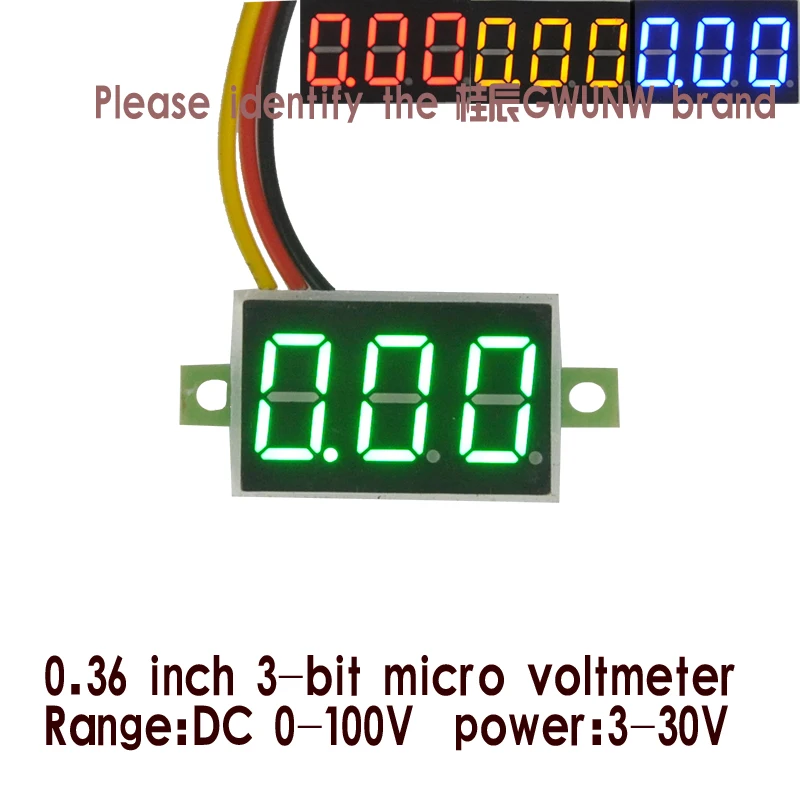 

0.36 inch DC LED Digital Voltmeter 0-100V Voltage Meter Auto Car Mobile Power Voltage Tester Detector 12V Red Green Blue Yellow