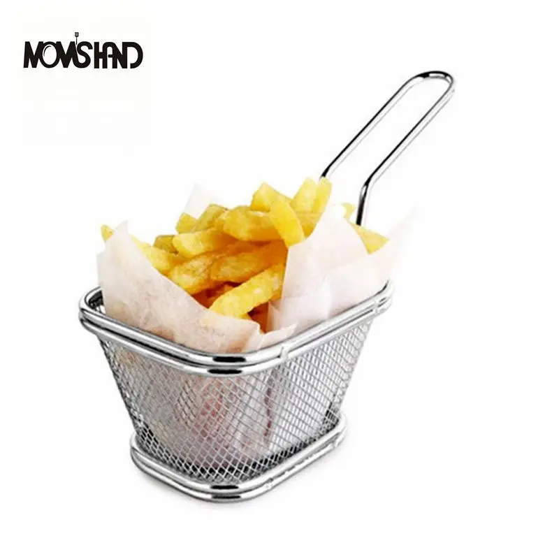 Novelty Kitchen Cooking Tools Stainless Steel Fryer Serving Food Presentation Basket French Fries Rack