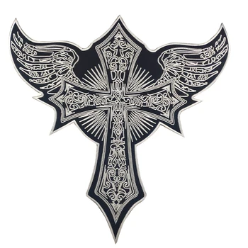 

Custom Patch CROSS WITH Angel Wings Rider Motorcycle Embroidered Black twill fabric DIY Iron On Back of Jacket Patch Clothes