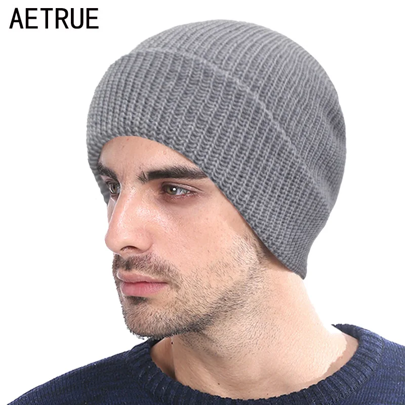 Зимняя вязаная шапка AETRUE мужские шапочки облегающие шапки зимние для мужчин и