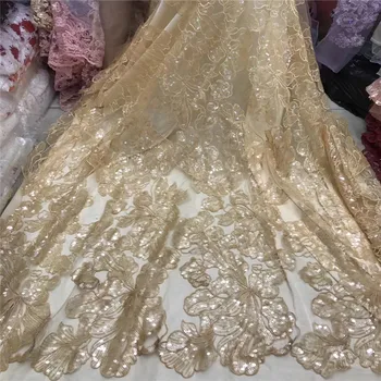 

Gold Sequins Lace For Wedding Dress African High Quality Lace Latest African Laces with gold Sequin Fabric 2018 HJ1177-1