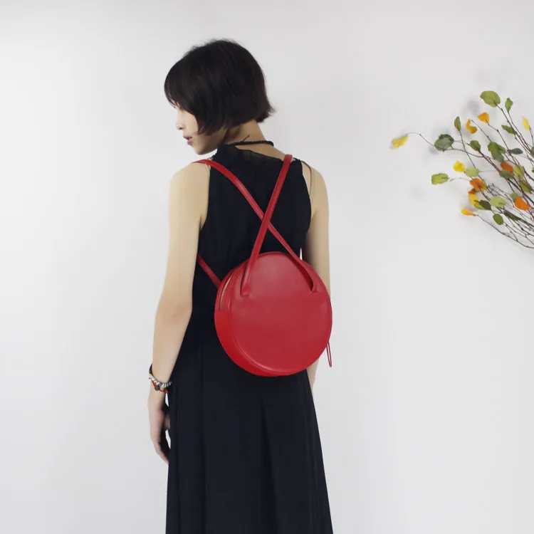 

Caker Brand 2018 handbags women bags Red Genuine leather shoulder bag Solid Large circle bolsa lady Fanny Cute Bag