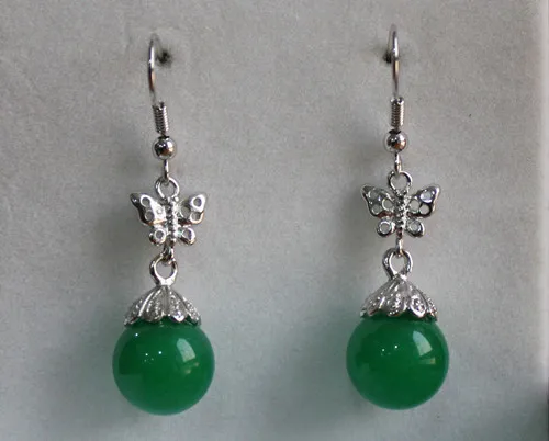 Free Shipping ER00003 12mm Elegant Green Natural Stone Drop Earring | Украшения и аксессуары