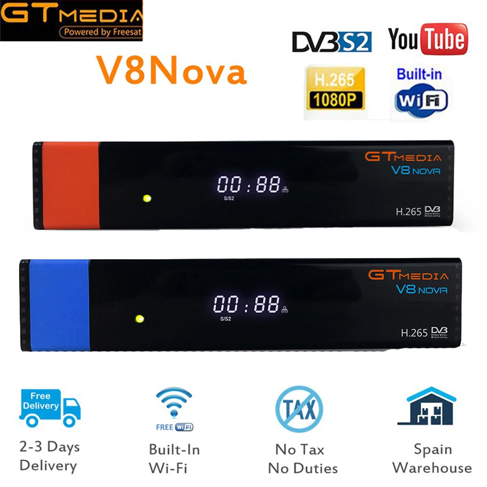 

DVB-S2 Freesat V8 Super Receptor gtmedia V8 nova Decoder DVB-S2 freesat Europe Cline for 1 Year Spain H.265 V8 Receiver
