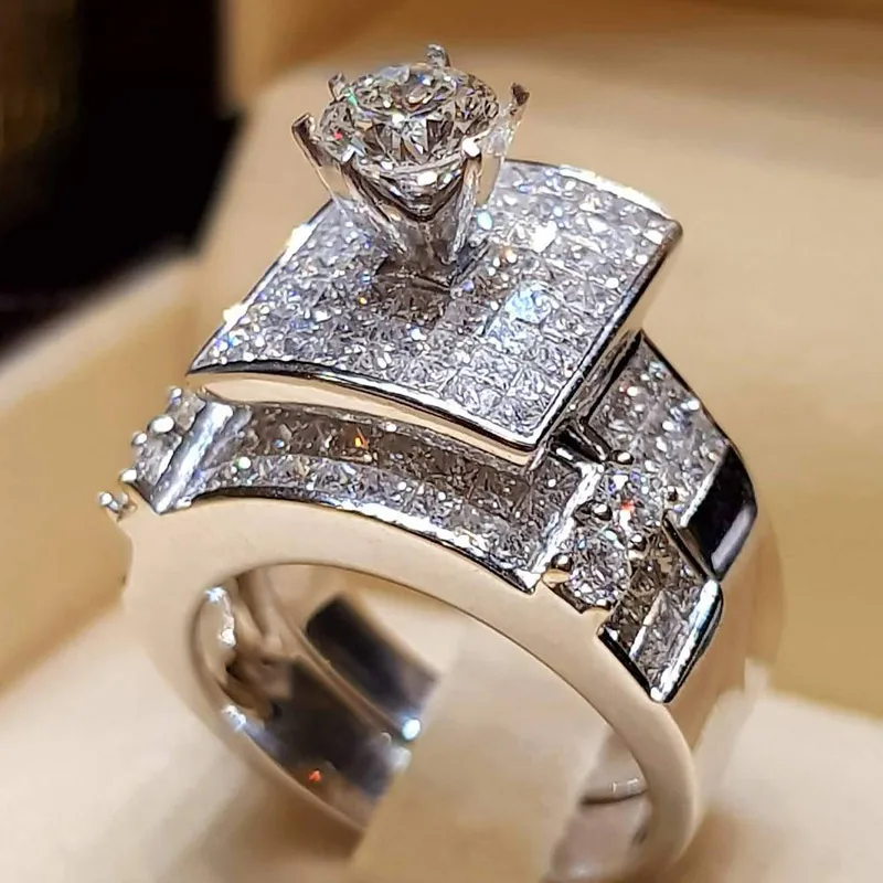 Modyle 2019 New Arrival 2pc/set Crystal Around Silver Classic Rings for Women Girl Anniversary Birthday Ring Set Gift Jewelry