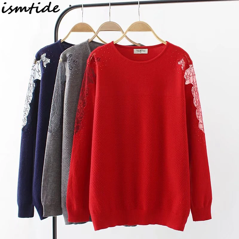 

Cashmere Sweater Women Spring Pullovers O Neck Knit Cashmere Lace Sweater Women Knit Coat Blouse Knitwear Plus Size 4XL