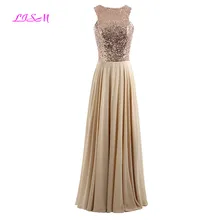Bling Sparkly Gold Sequined Chiffon Evening Dresses 2019 New Arrival Scoop Sleeveless Prom Gowns A-Line Long Formal Dress Soiree
