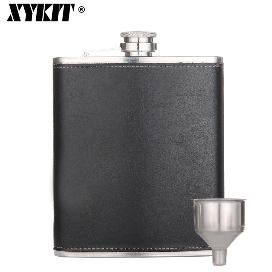 XYKIT 18oz Leather Stainless Steel Hip Flask Black Leather Outdoor ...