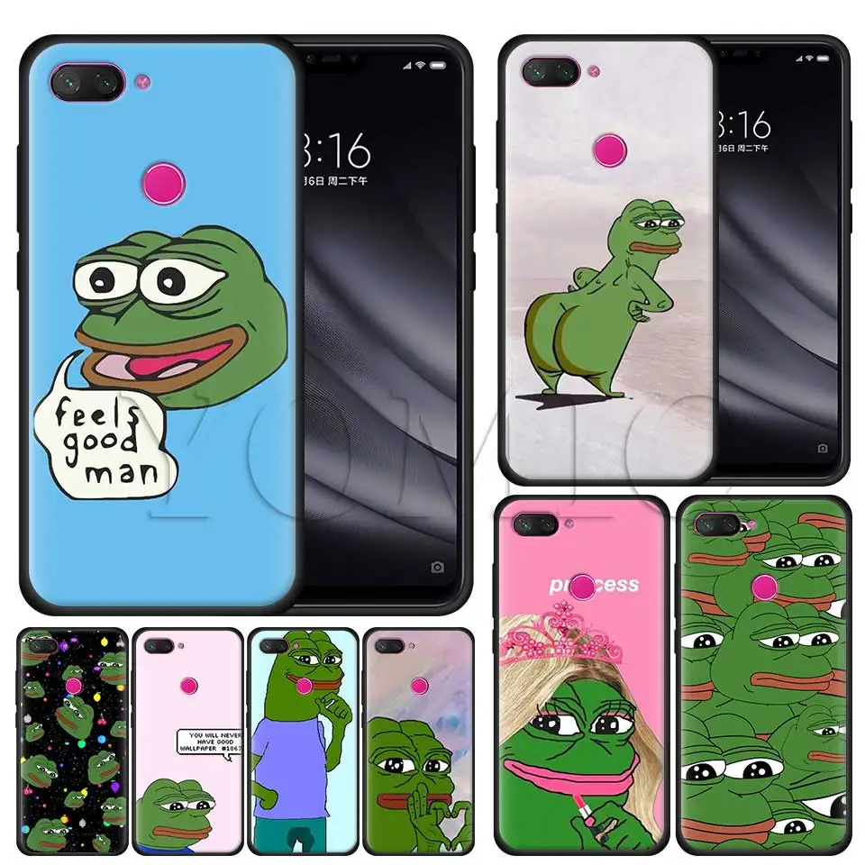 

Silicone Case for Xiaomi 8 A2 Lite A1 5X 6X poco F1 Play Redmi K20 Pro Note 7 6 Black Case Cover Pepe Funny Frog